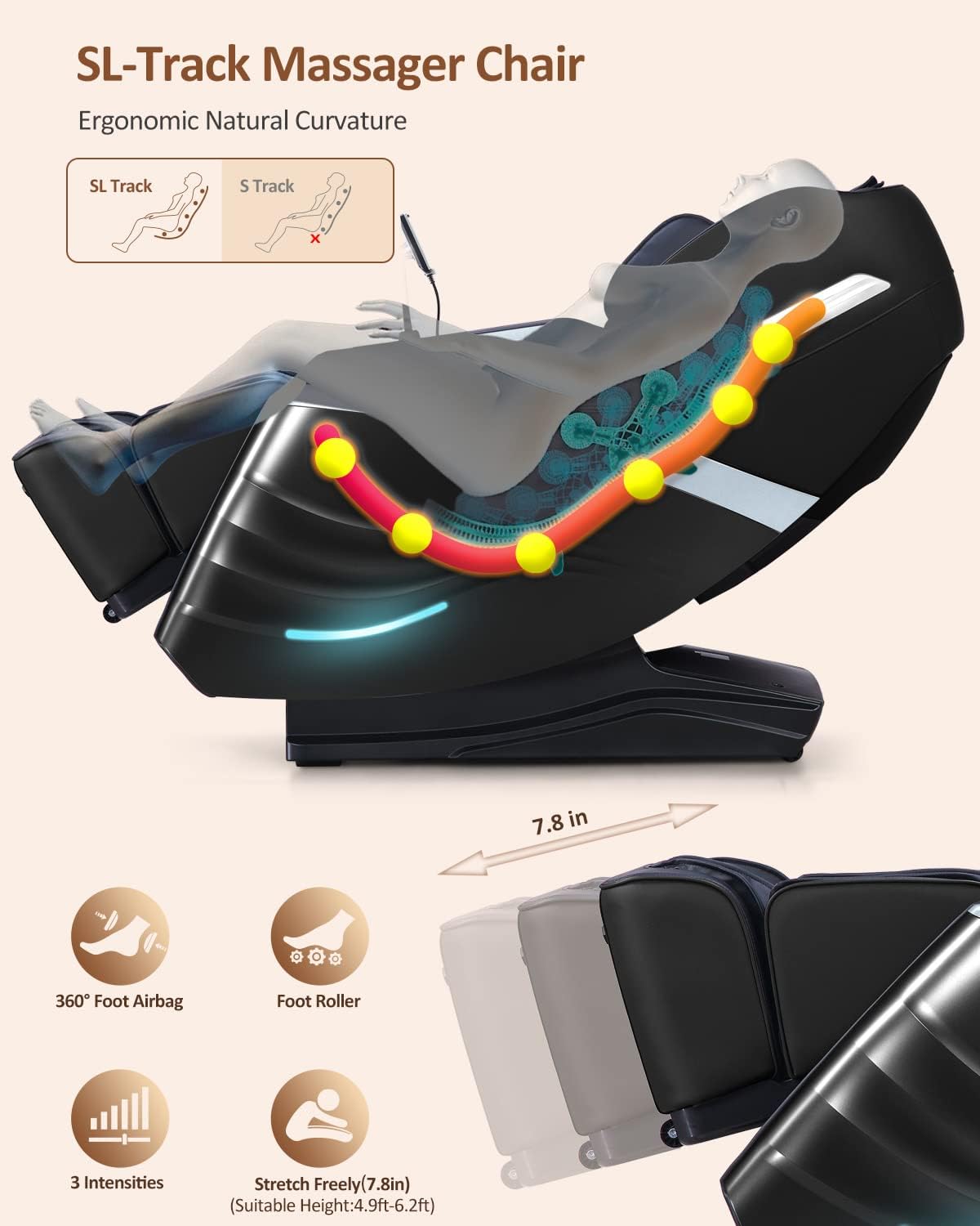 RELX 2025 Massage Chair Full Body, 15 Modes Zero Gravity SL-Track Shiatsu Massage Chair Built-in Heat System, Airbag Massage with Body Scan, Deep Yoga Stretch, Calfrest Extension and AI Control(Black)