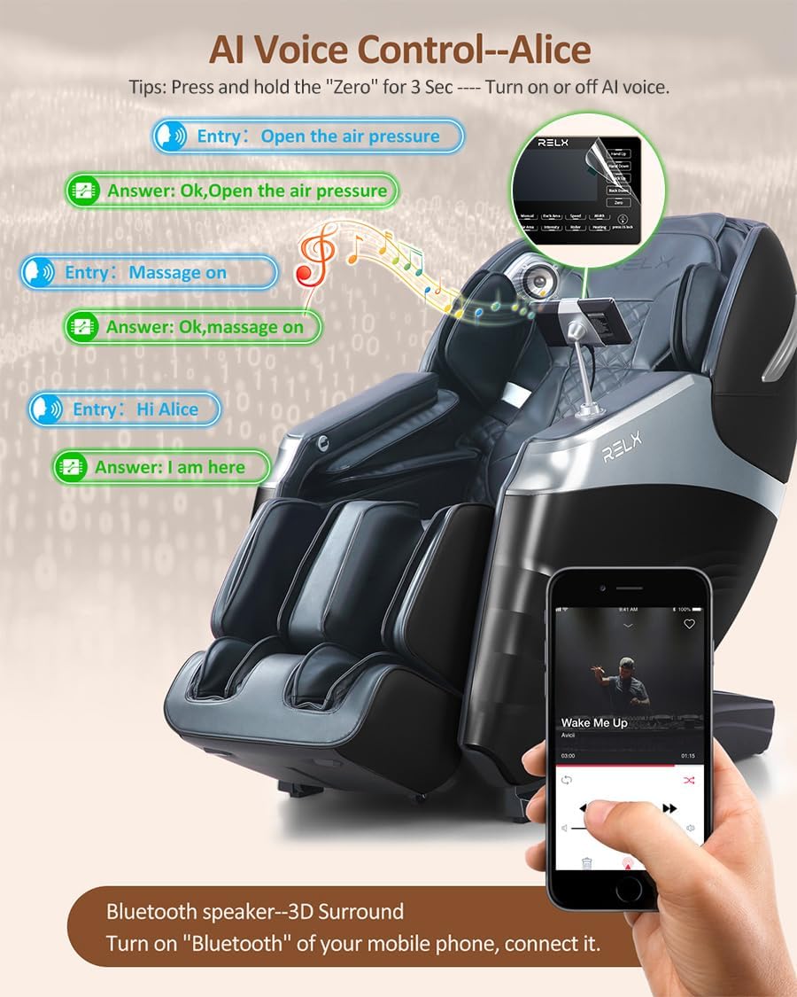 RELX 2025 Massage Chair Full Body, 15 Modes Zero Gravity SL-Track Shiatsu Massage Chair Built-in Heat System, Airbag Massage with Body Scan, Deep Yoga Stretch, Calfrest Extension and AI Control(Black)