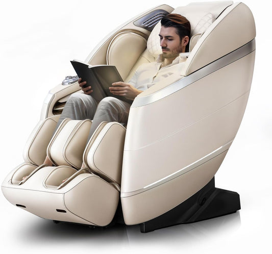 4D Massage Chair Full Body, 166° Flexible Track, 18 Modes, 11 Techniques, 36 Airbag Massage, with Yoga Stretch, Foot Massage, Zero Gravity Massage Recliner（Beige）