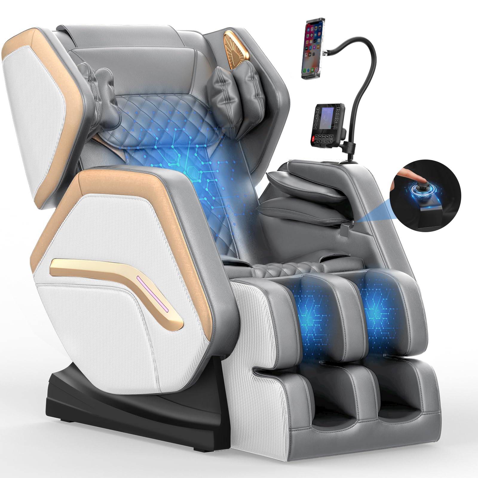 Massage Chair Full Body, Zero Gravity Massage Chair 2025 for Back Fatigue with 10 Fixed Rollers, Airbags, Phone Controller, Heating, Bluetooth Speaker, Nightlights for Living Room, Bedroom