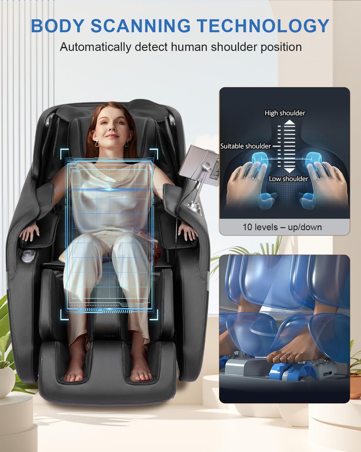 RELX 2025 Massage Chair Full Body, Zero Gravity Airbag Shiatsu Massage Chair with SL-Track, Heating, AI Control, Body Scan, 13 Modes, Foot Rollers, and Deep Yoga Stretch (Black)
