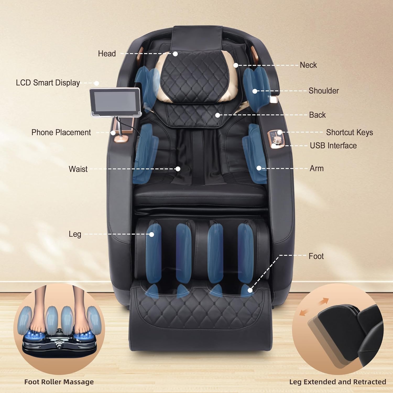 2025 4D Massage Chair, SL-Track Shiatsu Massage Recliner Chair with 3 Zero Gravity Modes & Full Body Airbags, Intelligent Massage Chairs with Smart Voice Control & Touchable Screen (Black)