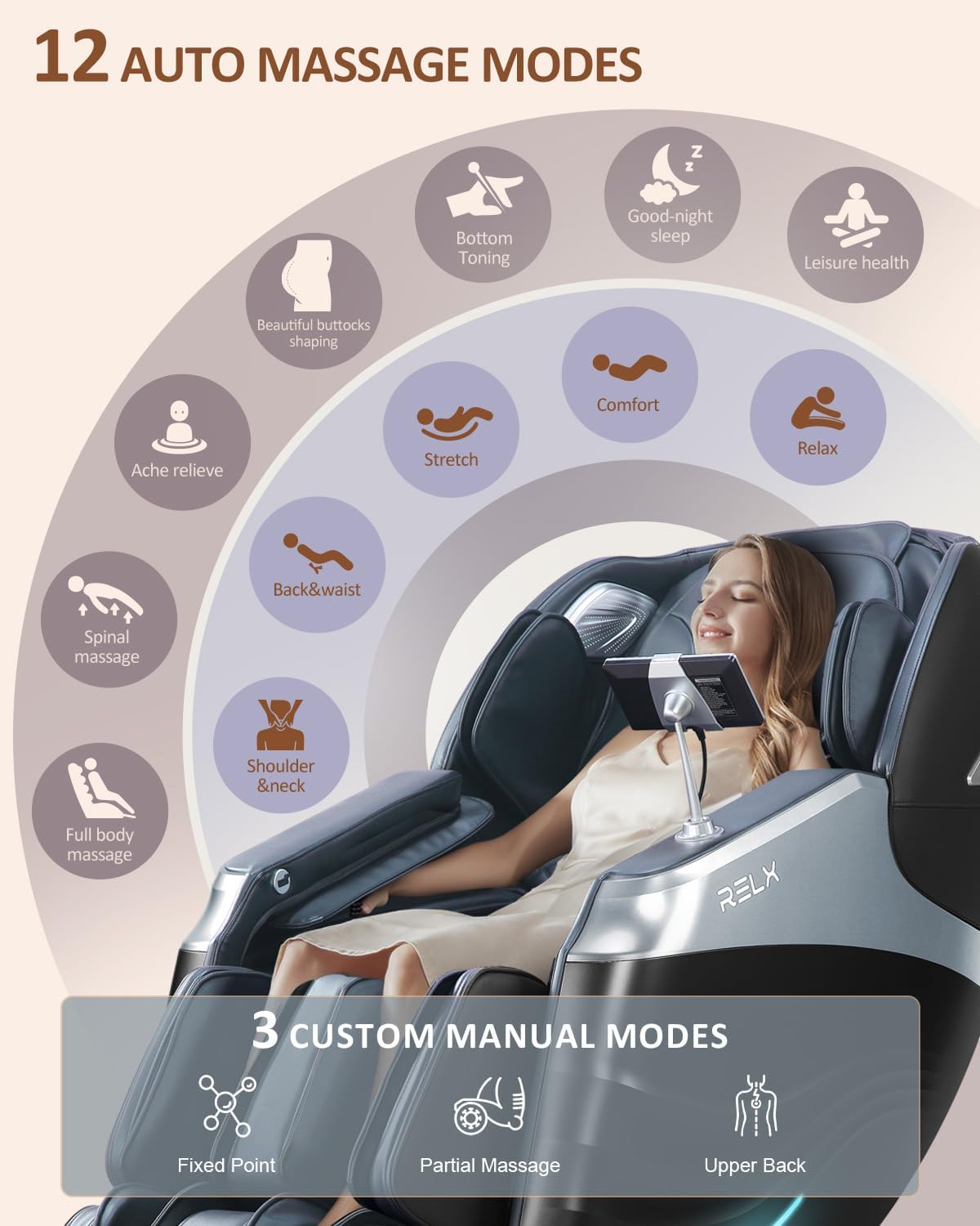 RELX 2025 Massage Chair Full Body, 15 Modes Zero Gravity SL-Track Shiatsu Massage Chair Built-in Heat System, Airbag Massage with Body Scan, Deep Yoga Stretch, Calfrest Extension and AI Control(Black)