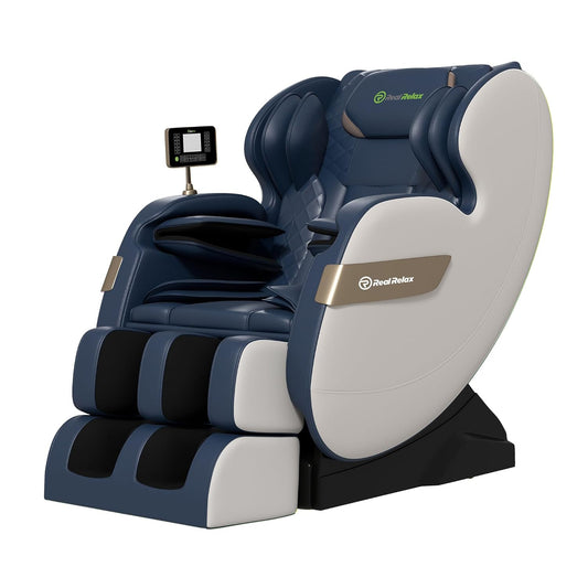 Real Relax 2025 Full Body Massage Chair of Dual-core S Track,Shiatsu Massage Recliner of Zero Gravity with APP and LCD Control,Lower Back and Calf Heating,Bluetooth,Home or Office Use,Blue and Khaki