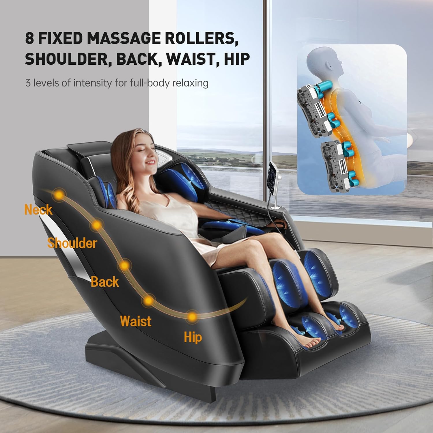 Massage Chair Full Body: with Zero Gravity, 8-Point Nodes, Waist & Leg Heat, Airbag Compression, Foot Rollers, Auto Massage Programs, Bluetooth Speakers, LED Remote, Adjustable Calf
