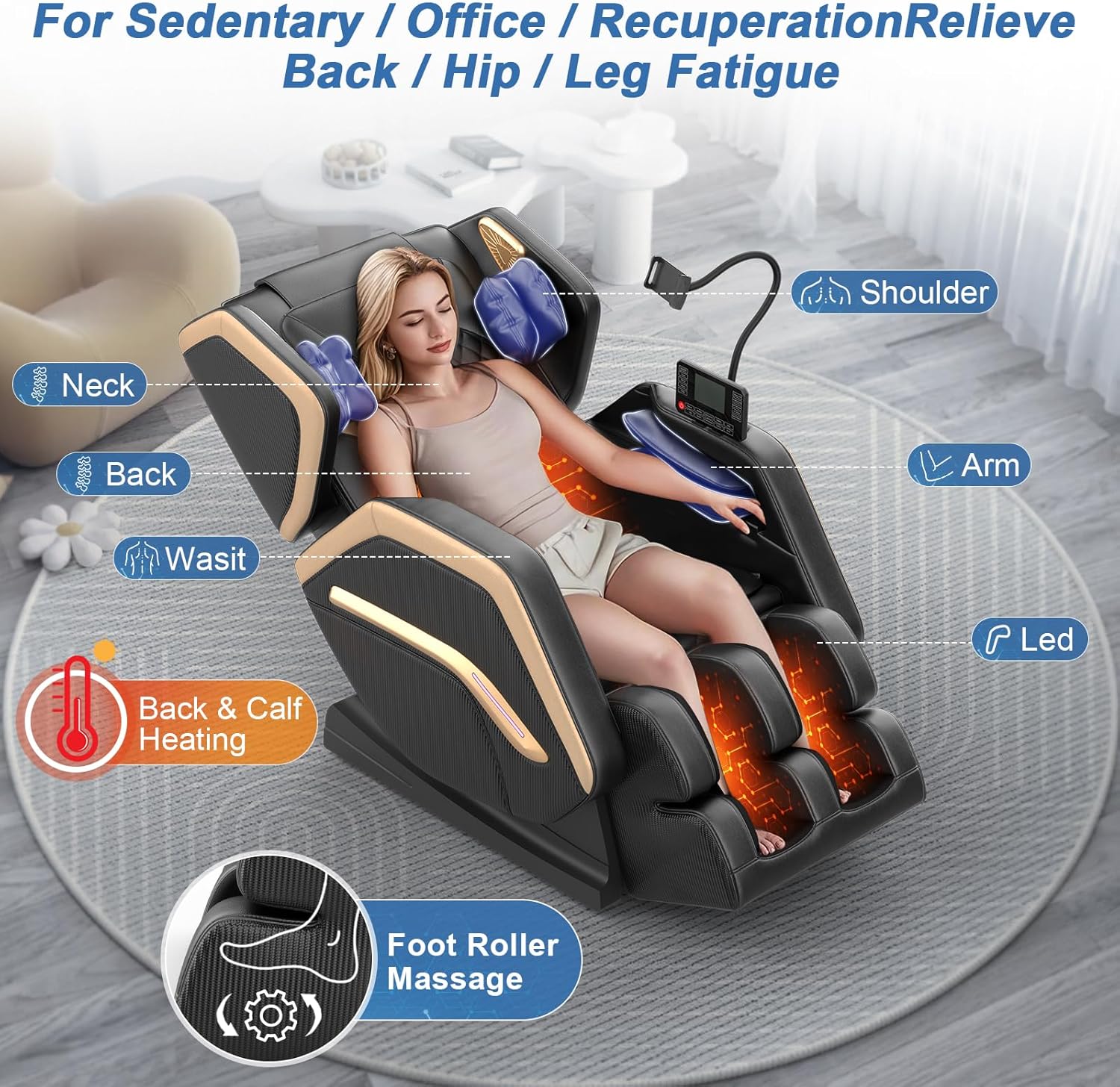 Massage Chair Full Body, Zero Gravity Massage Chair 2025 for Back Fatigue with 10 Fixed Rollers, Airbags, Phone Controller, Heating, Bluetooth Speaker, Nightlights for Living Room, Bedroom