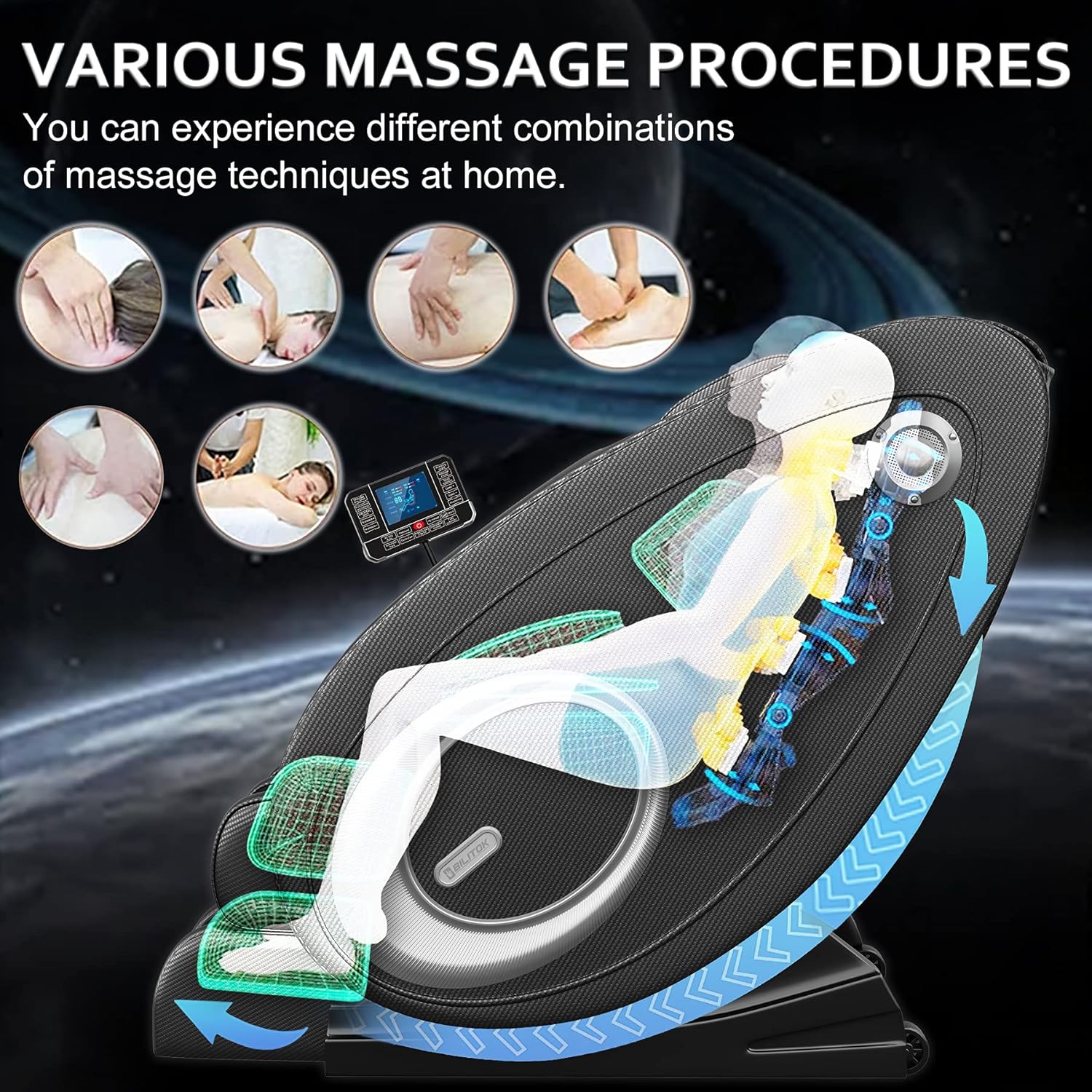 Massage Chair Full Body, Zero Gravity Massage Chair with 8 Fix Rollers, Foot Massage, Heating, Auto Modes, Full Body Airbag, Touch Screen Controller, Music Player, Home Massage for Back Fatigue