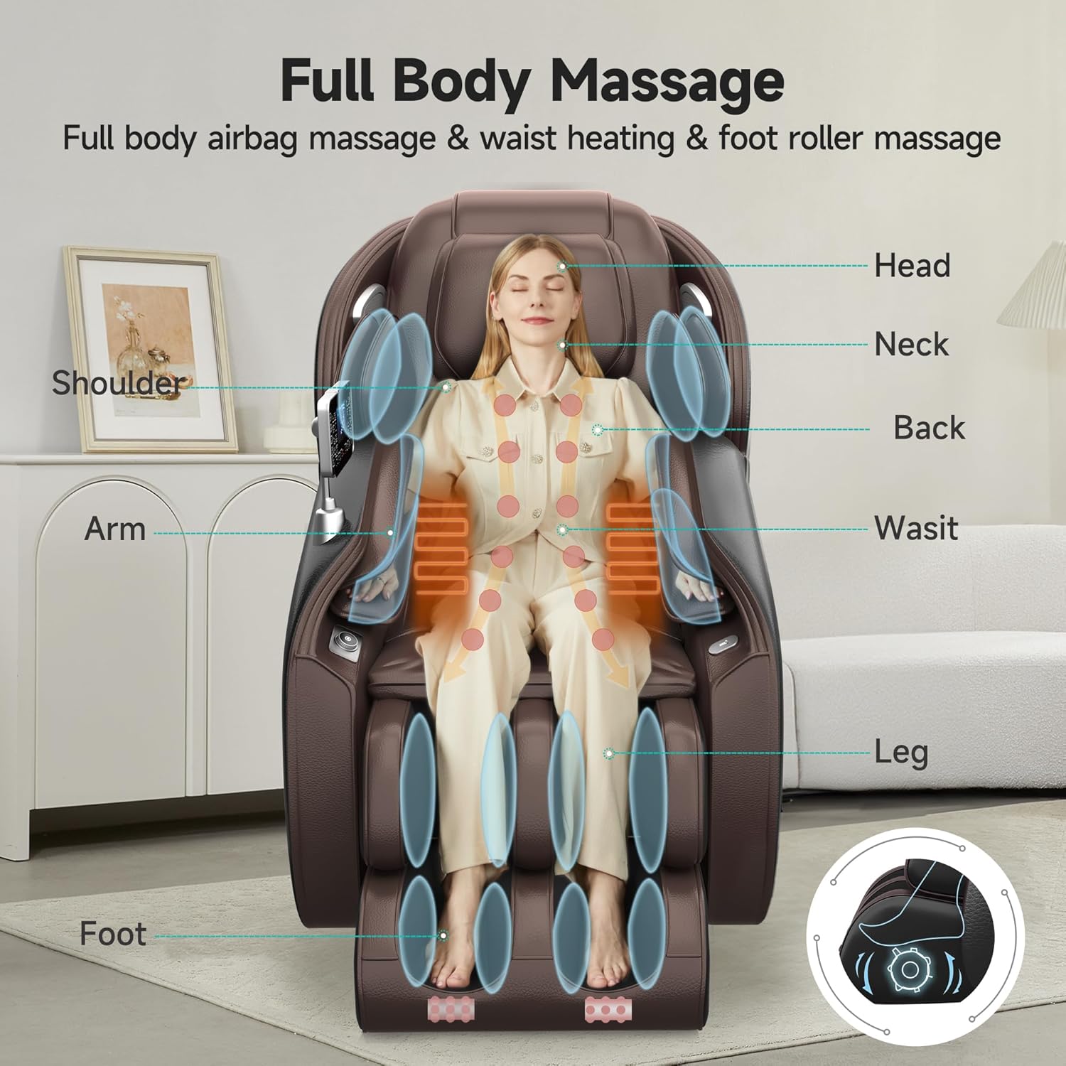 Real Relax 2025 Massage Chair Full Body,Zero Gravity 3D SL-Track Shiatsu Massage Recliner Chair with Heat Body Scan Bluetooth Foot Roller APP Control, Child Lock, Favor-06,Brown