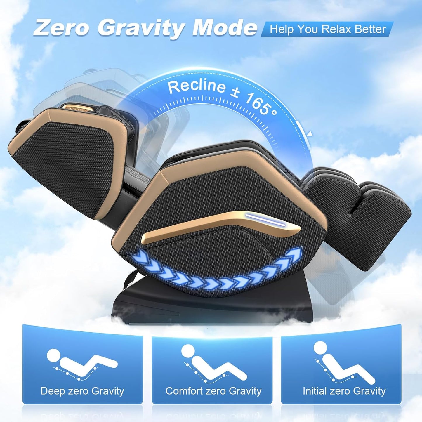 Massage Chair Full Body, Zero Gravity Massage Chair 2025 for Back Fatigue with 10 Fixed Rollers, Airbags, Phone Controller, Heating, Bluetooth Speaker, Nightlights for Living Room, Bedroom